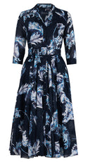 Aster Dress Shirt Collar 3/4 Sleeve Midi Length Cotton Musola (Feather Lightness Dark)