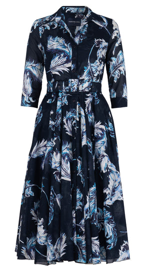 Aster Dress Shirt Collar 3/4 Sleeve Midi Length Cotton Musola (Feather Lightness Dark)
