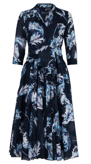 Aster Dress Shirt Collar 3/4 Sleeve Midi Length Cotton Musola (Feather Lightness Dark)