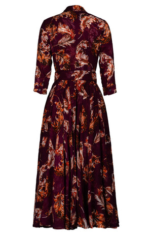 Aster Dress Shirt Collar 3/4 Sleeve Midi Plus Length Wool (Feather Lightness Dark) - Burgundy