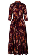 Aster Dress Shirt Collar 3/4 Sleeve Midi Plus Length Wool (Feather Lightness Dark) - Burgundy