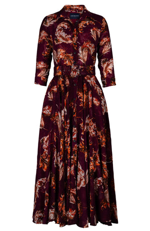 Aster Dress Shirt Collar 3/4 Sleeve Midi Plus Length Wool (Feather Lightness Dark) - Burgundy