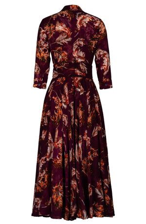 Aster Dress Shirt Collar 3/4 Sleeve Midi Plus Length Wool (Feather Lightness Dark) - Burgundy