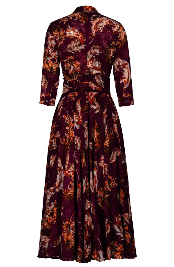 Aster Dress Shirt Collar 3/4 Sleeve Midi Plus Length Wool (Feather Lightness Dark) - Burgundy