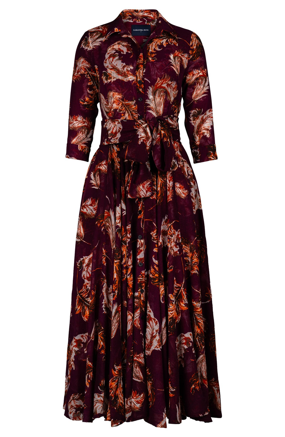 Aster Dress Shirt Collar 3/4 Sleeve Midi Plus Length Wool (Feather Lightness Dark) - Burgundy
