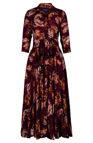 Aster Dress Shirt Collar 3/4 Sleeve Midi Plus Length Wool (Feather Lightness Dark) - Burgundy