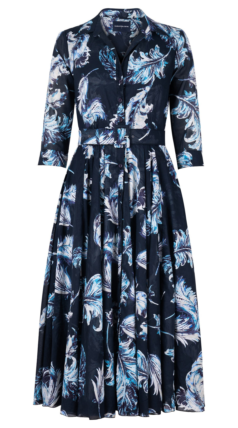 Aster Dress Shirt Collar 3/4 Sleeve Midi Length Cotton Musola (Feather Lightness Dark)
