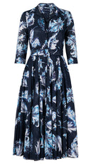 Aster Dress Shirt Collar 3/4 Sleeve Midi Length Cotton Musola (Feather Lightness Dark)