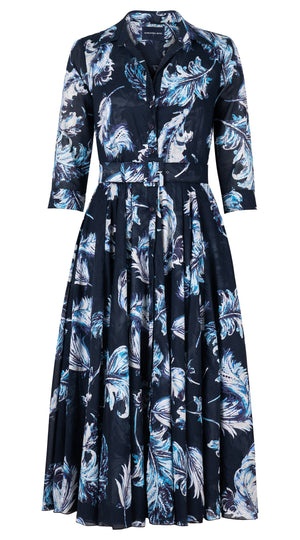Aster Dress Shirt Collar 3/4 Sleeve Midi Length Cotton Musola (Feather Lightness Dark)