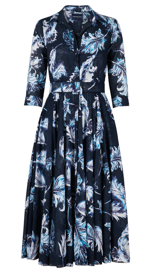 Aster Dress Shirt Collar 3/4 Sleeve Midi Length Cotton Musola (Feather Lightness Dark)