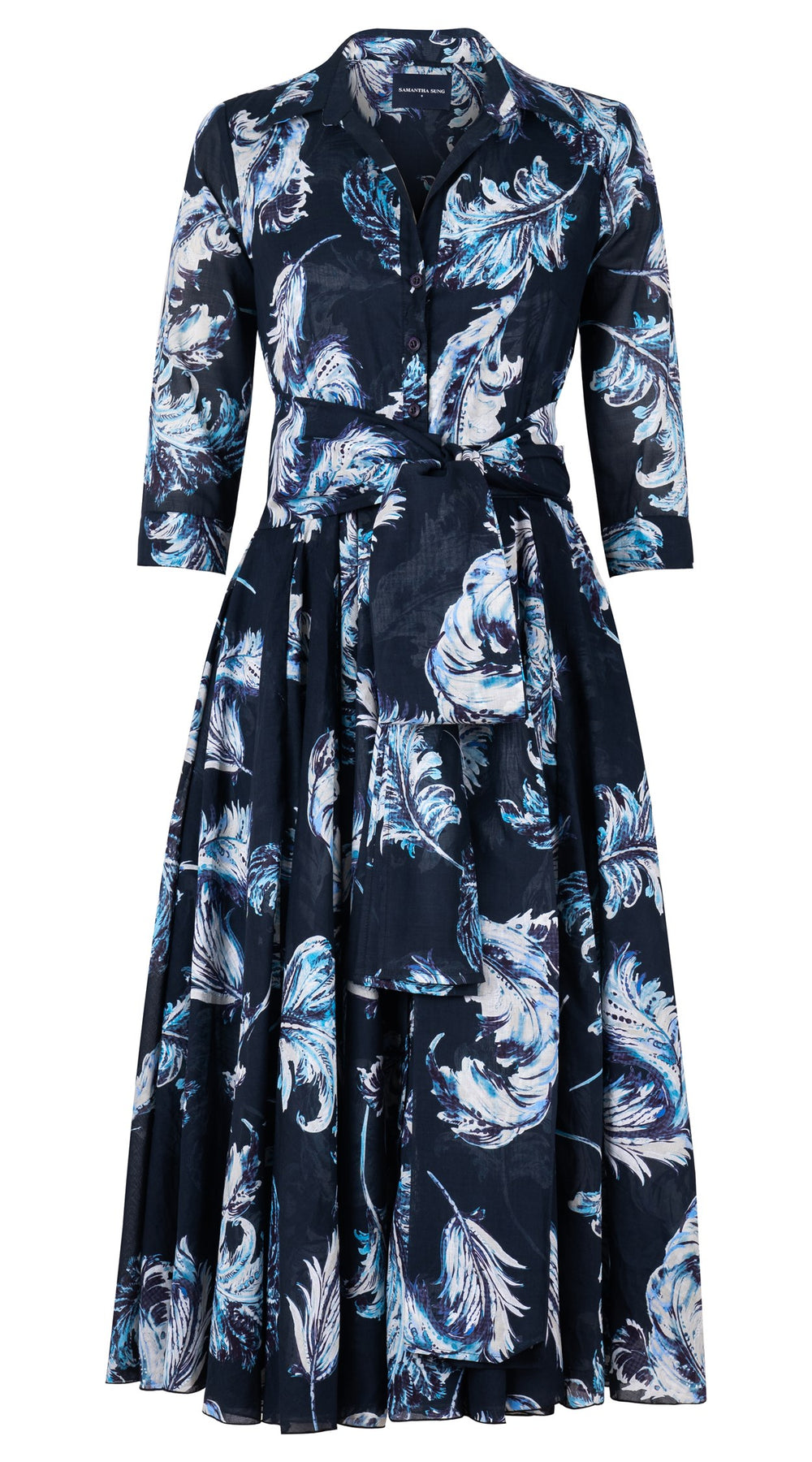 Aster Dress Shirt Collar 3/4 Sleeve Midi Length Cotton Musola (Feather Lightness Dark)