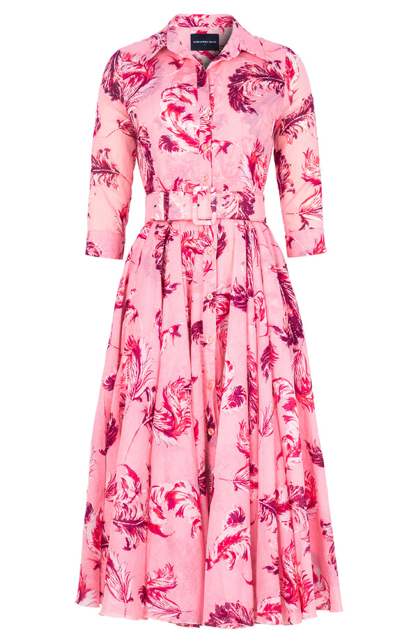 Aster Dress Shirt Collar 3/4 Sleeve Midi Length Cotton Musola (Feather Lightness Pastel)