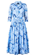 Aster Dress Shirt Collar 3/4 Sleeve Midi Length Cotton Musola (Feather Lightness Pastel)