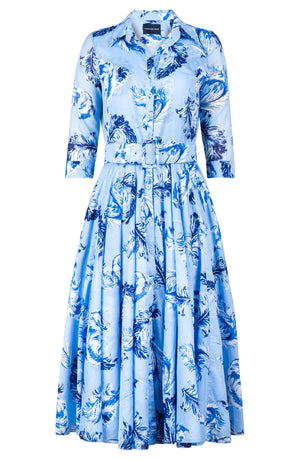 Aster Dress Shirt Collar 3/4 Sleeve Midi Length Cotton Musola (Feather Lightness Pastel)
