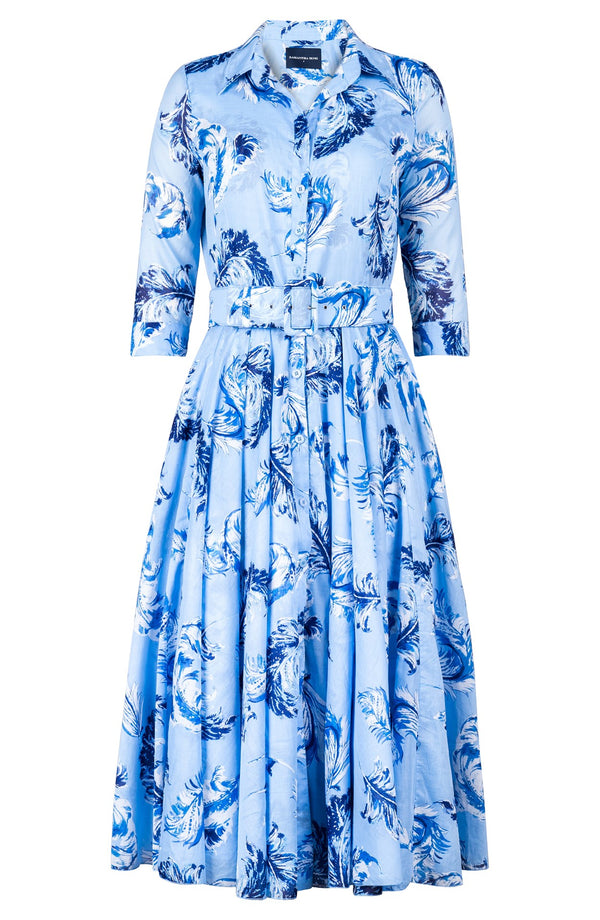 Aster Dress Shirt Collar 3/4 Sleeve Midi Length Cotton Musola (Feather Lightness Pastel)