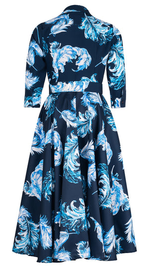 Amber Dress Shirt Collar 3/4 Sleeve Midi Length Silk Taffta (Feather Lightness Small Pastel)