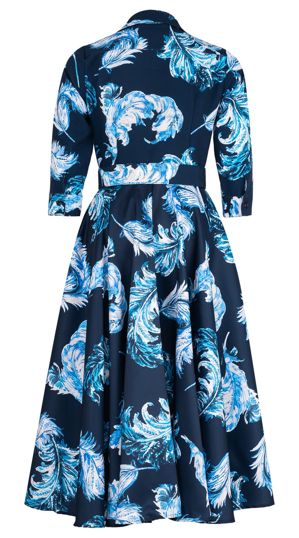 Amber Dress Shirt Collar 3/4 Sleeve Midi Length Silk Taffta (Feather Lightness Small Pastel)