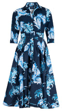 Amber Dress Shirt Collar 3/4 Sleeve Midi Length Silk Taffta (Feather Lightness Small Pastel)
