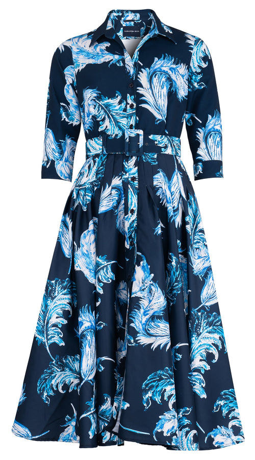 Amber Dress Shirt Collar 3/4 Sleeve Midi Length Silk Taffta (Feather Lightness Small Pastel)