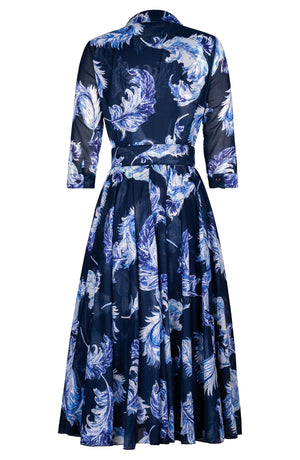 Audrey Dress #4 Shirt Collar 3/4 Sleeve Midi Length Cotton Muola (Feather Lightness Pastel)