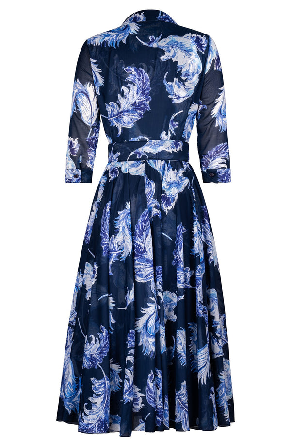 Audrey Dress #4 Shirt Collar 3/4 Sleeve Midi Length Cotton Muola (Feather Lightness Pastel)