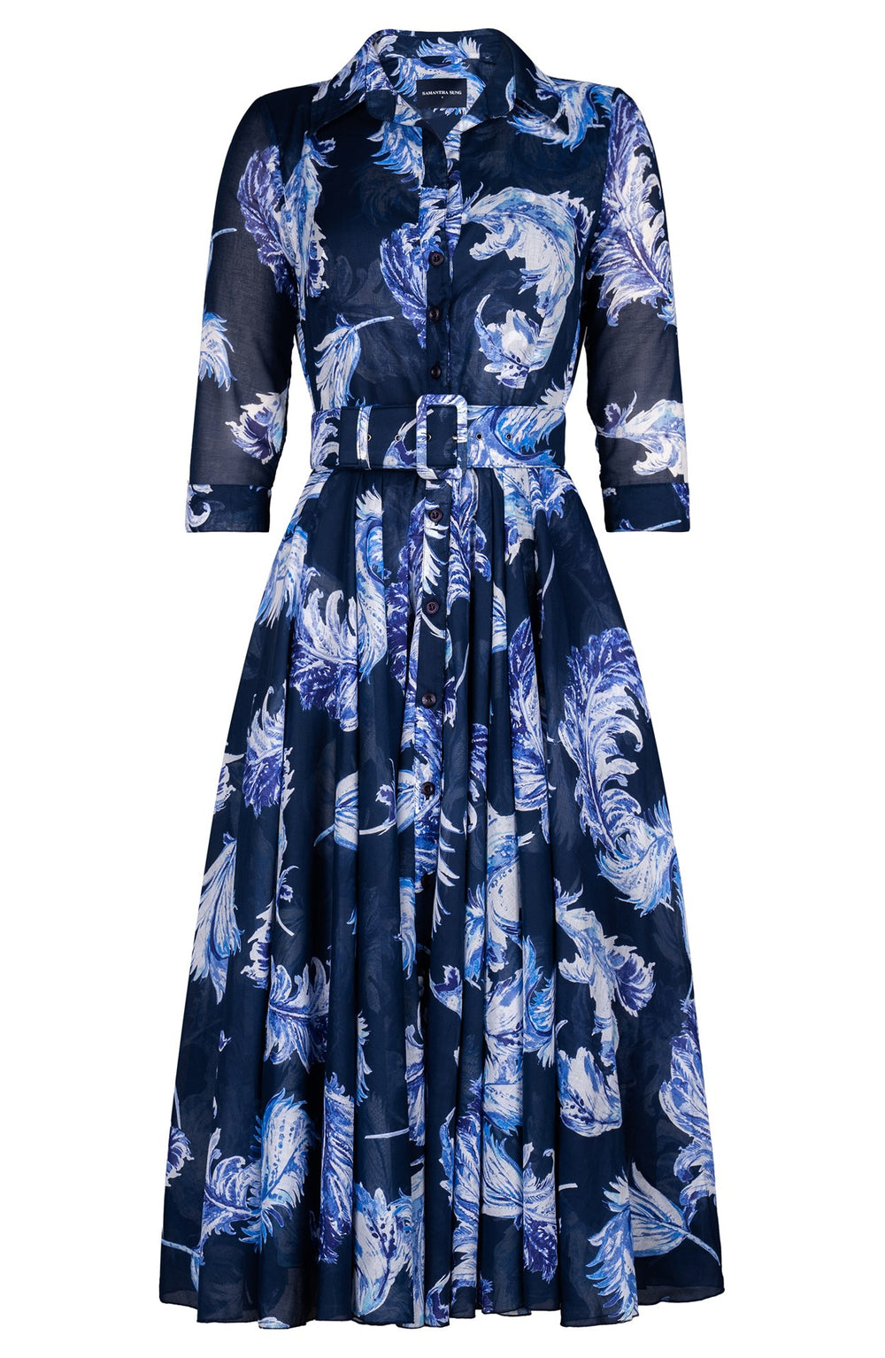 Audrey Dress #4 Shirt Collar 3/4 Sleeve Midi Length Cotton Muola (Feather Lightness Pastel)