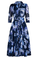 Audrey Dress #4 Shirt Collar 3/4 Sleeve Midi Length Cotton Muola (Feather Lightness Pastel)