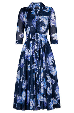 Audrey Dress #4 Shirt Collar 3/4 Sleeve Midi Length Cotton Muola (Feather Lightness Pastel)