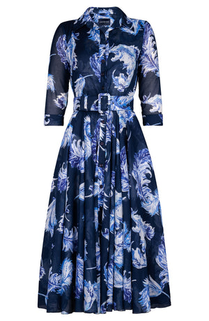Audrey Dress #4 Shirt Collar 3/4 Sleeve Midi Length Cotton Muola (Feather Lightness Pastel)