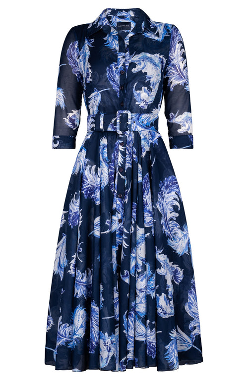 Audrey Dress #4 Shirt Collar 3/4 Sleeve Midi Length Cotton Muola (Feather Lightness Pastel)