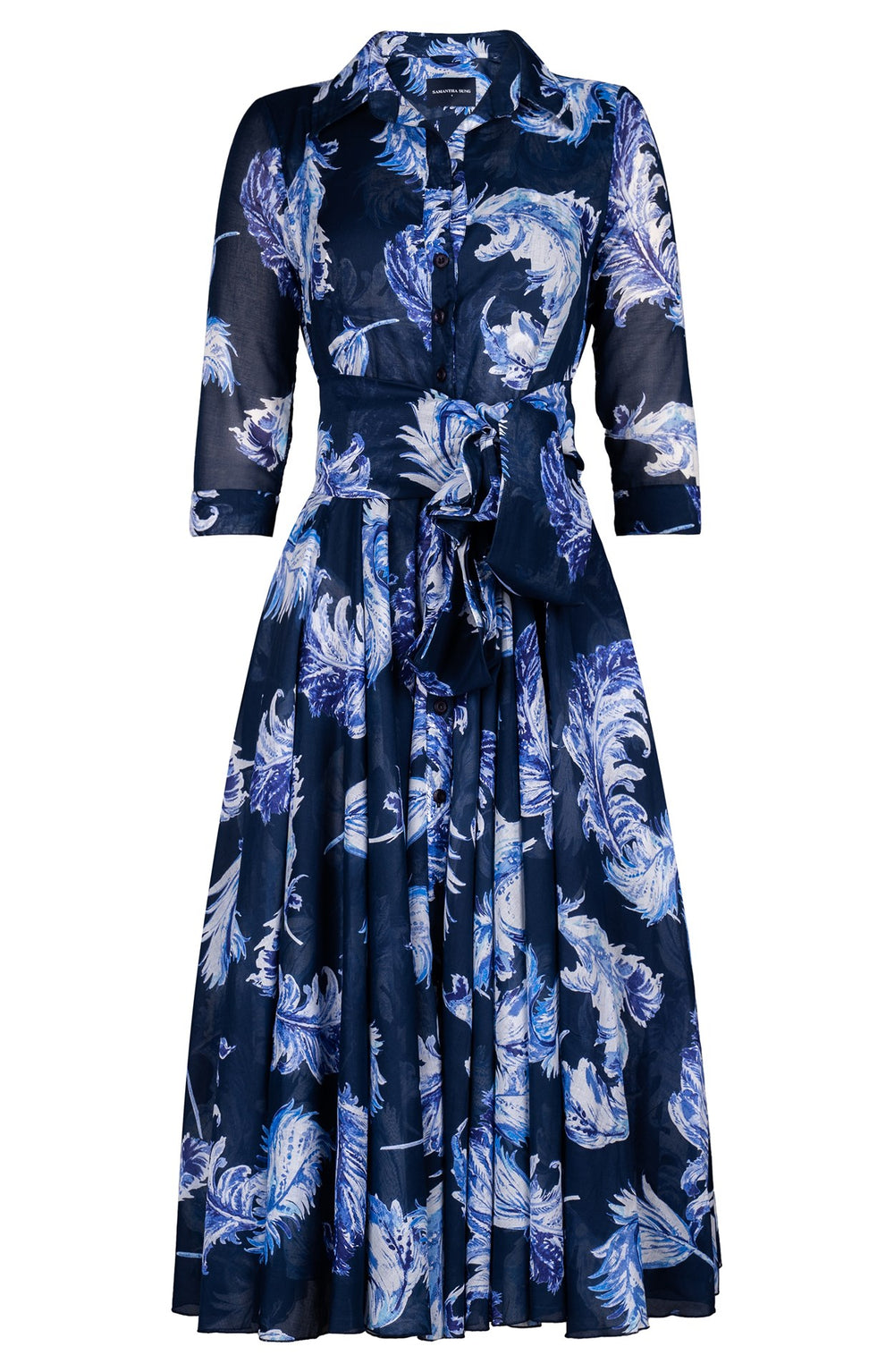 Audrey Dress #4 Shirt Collar 3/4 Sleeve Midi Length Cotton Muola (Feather Lightness Pastel)