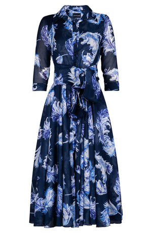 Audrey Dress #4 Shirt Collar 3/4 Sleeve Midi Length Cotton Muola (Feather Lightness Pastel)