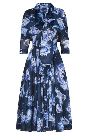 Audrey Dress #4 Shirt Collar 3/4 Sleeve Midi Length Cotton Muola (Feather Lightness Pastel)