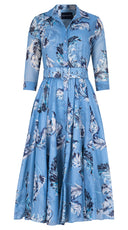 Aster Dress Shirt Collar 3/4 Sleeve Midi Length Cotton Musola (Feather Lightness Small Pastel)