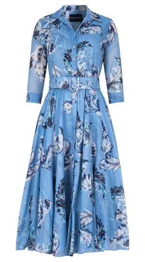 Aster Dress Shirt Collar 3/4 Sleeve Midi Length Cotton Musola (Feather Lightness Small Pastel)