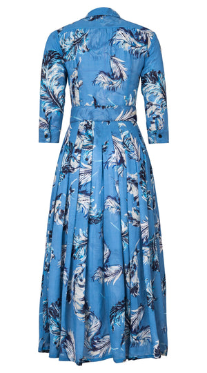 Audrey Dress #4 Shirt Collar 3/4 Sleeve Ankle Length Wool (Feather Lightness Dark) - Dusty Blue