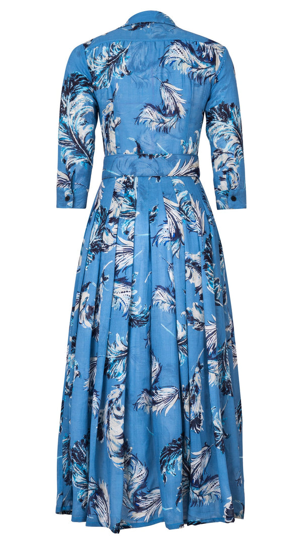 Audrey Dress #4 Shirt Collar 3/4 Sleeve Ankle Length Wool (Feather Lightness Dark) - Dusty Blue