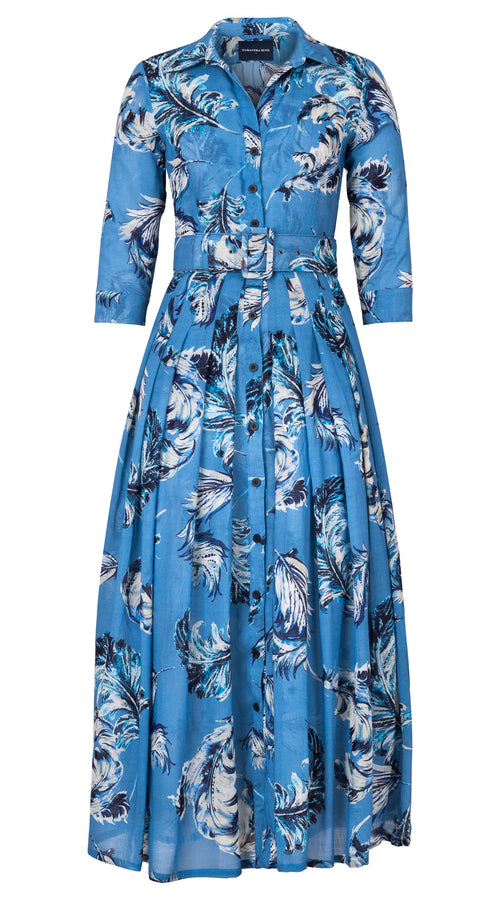 Audrey Dress #4 Shirt Collar 3/4 Sleeve Ankle Length Wool (Feather Lightness Dark) - Dusty Blue