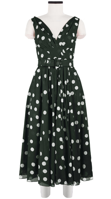 Vivien Dress #1 V Neck Sleeveless Midi Length Cotton Musola (Fellini Dots Small Bright)