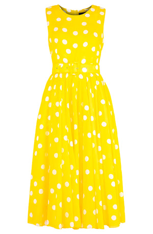 Aster Dress Crew Neck Sleeveless Midi Length Cotton Musola (Fellini Dots)