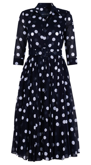 Aster Dress Shirt Collar 3/4 Sleeve Midi Length Cotton Musola (Fellini Dots)