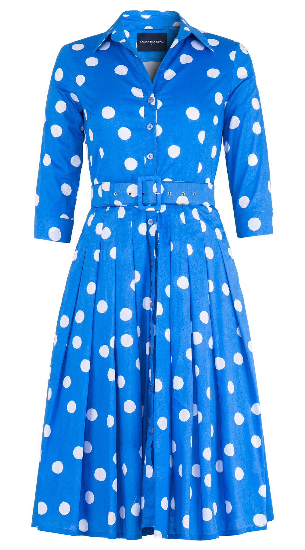 Audrey Dress #4 Shirt Collar 3/4 Sleeve Long Length Cotton Lawn (Fellini Dots)