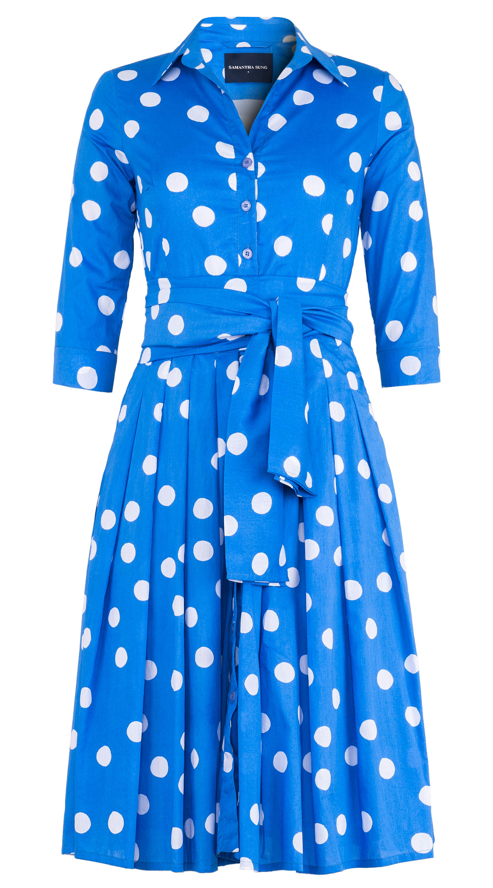 Audrey Dress #4 Shirt Collar 3/4 Sleeve Long Length Cotton Lawn (Fellini Dots)