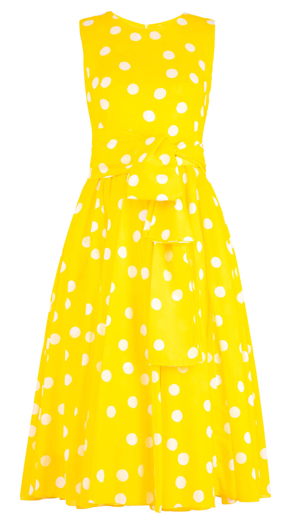 Aster Dress Crew Neck Sleeveless Midi Length Cotton Musola (Fellini Dots)