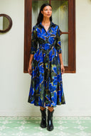 Avenue Dress Shirt Collar 3/4 Sleeve Midi Plus Length Poliamide Taffta (Fiori Cactus Multi Dark)