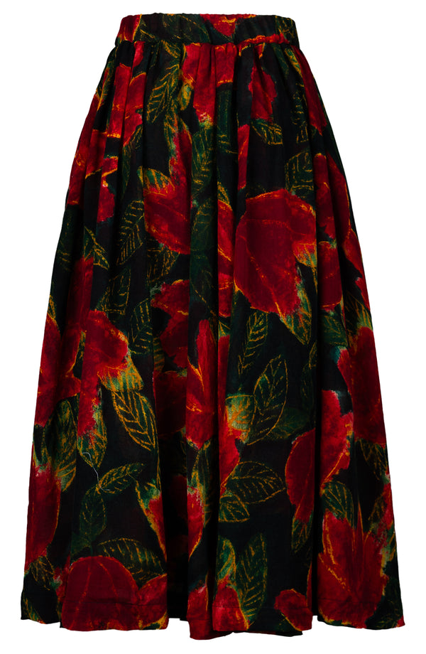 Jenny Skirt Midi Length Wool (Fiori Cactus Multi Dark) - Black