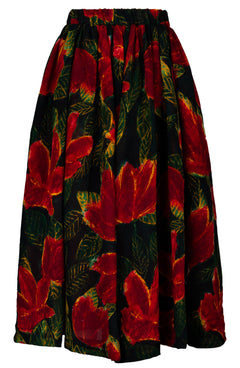 Jenny Skirt Midi Length Wool (Fiori Cactus Multi Dark) - Black