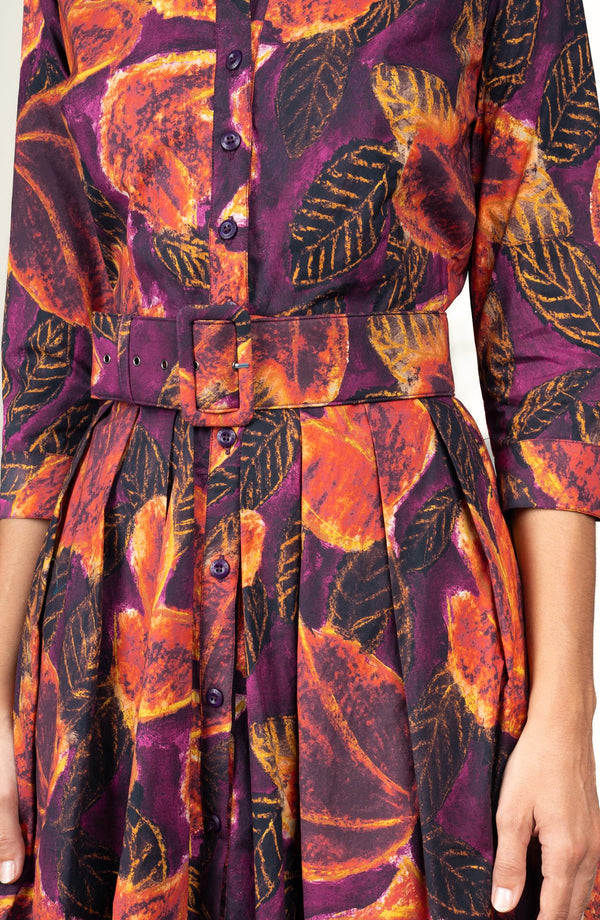 Audrey Dress #1 Shirt Collar 3/4 Sleeve Long Length Cotton Stretch (Fiori Cactus Multi Dark)