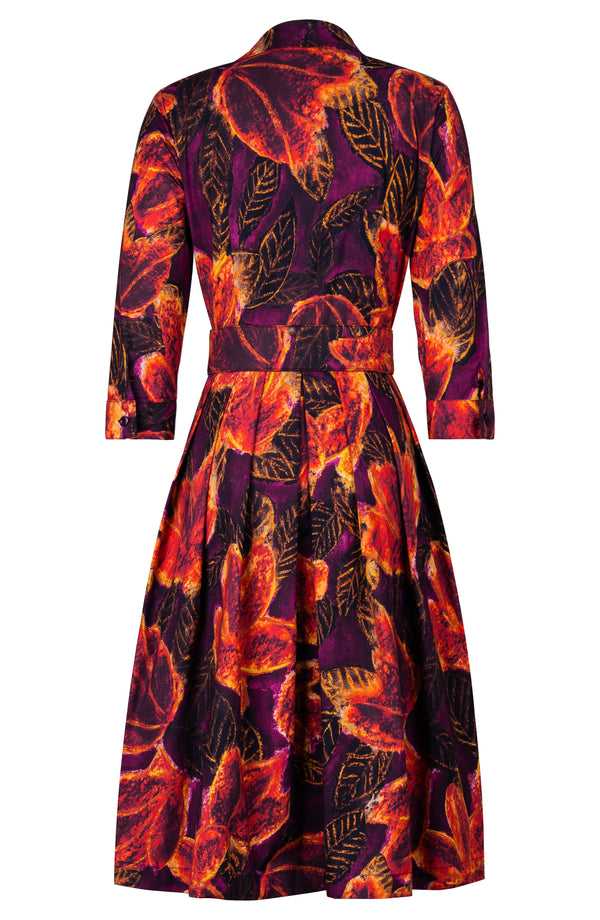 Audrey Dress #1 Shirt Collar 3/4 Sleeve Long Length Cotton Stretch (Fiori Cactus Multi Dark)