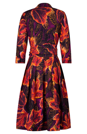 Audrey Dress #1 Shirt Collar 3/4 Sleeve Long Length Cotton Stretch (Fiori Cactus Multi Dark)